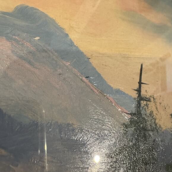 Antique Convex Bubble Frame Hexagonal Floral Carved Wood Mountain Waterfall READ - Picture 5 of 11